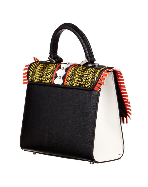 Sac en Cuir & Raffia noir - 20.5x19x8 cm