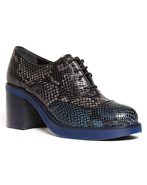 Richelieus en Cuir Elga noir/bleu - Talon 6 cm