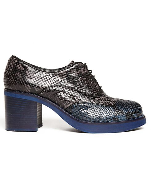 Richelieus en Cuir Elga noir/bleu - Talon 6 cm