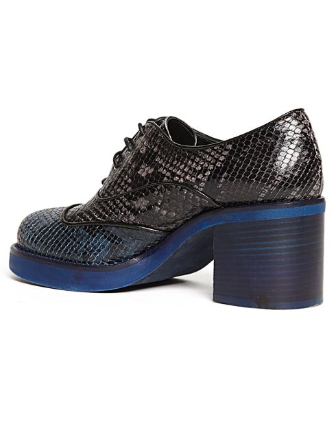 Richelieus en Cuir Elga noir/bleu - Talon 6 cm