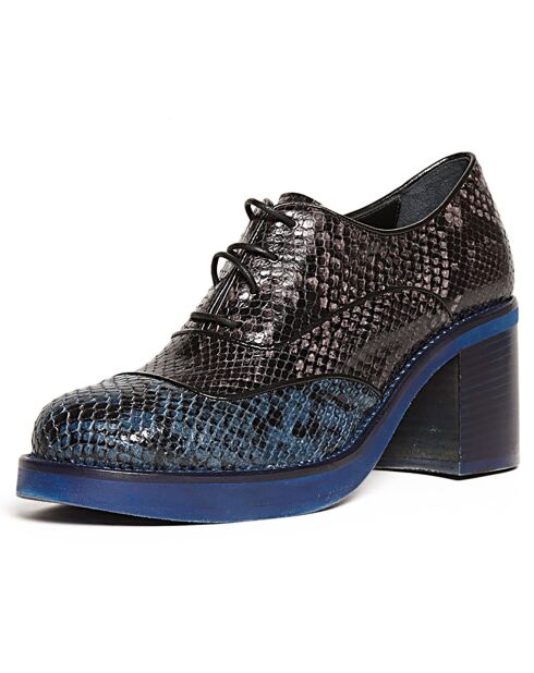 Richelieus en Cuir Elga noir/bleu - Talon 6 cm