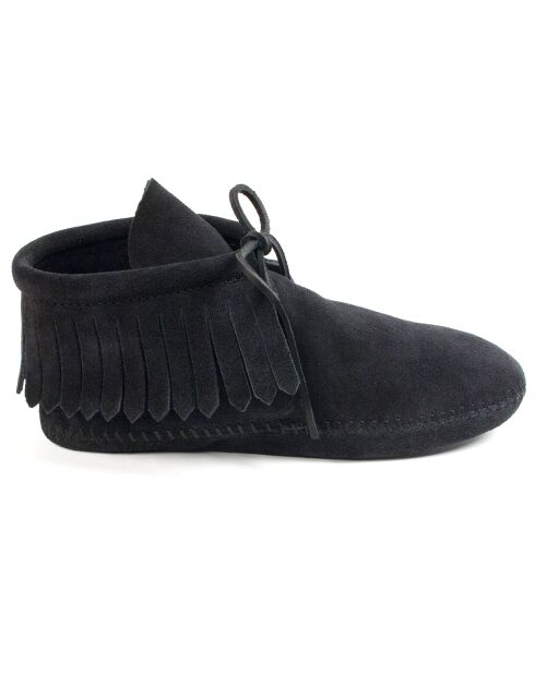 Bottines en Velours de Cuir Classic Fringe noires