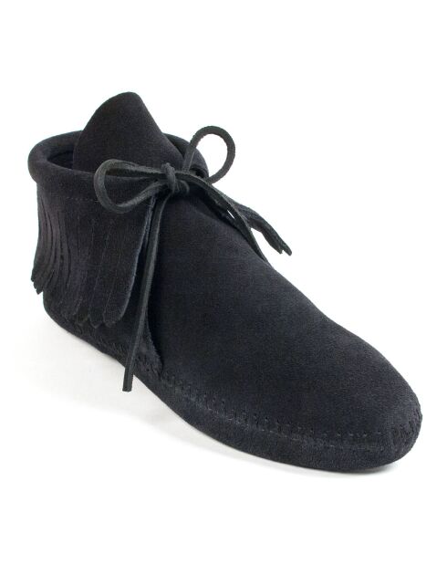 Bottines en Velours de Cuir Classic Fringe noires