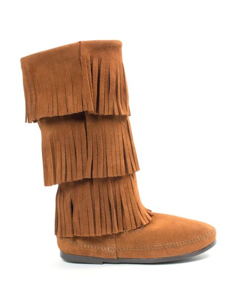 Bottes en Velours de Cuir 3 Layer Fringe Boot camel