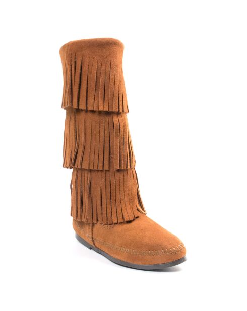 Bottes en Velours de Cuir 3 Layer Fringe Boot camel