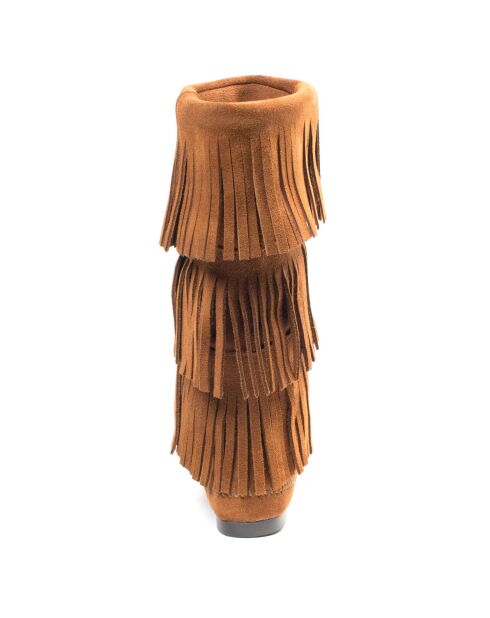 Bottes en Velours de Cuir 3 Layer Fringe Boot camel
