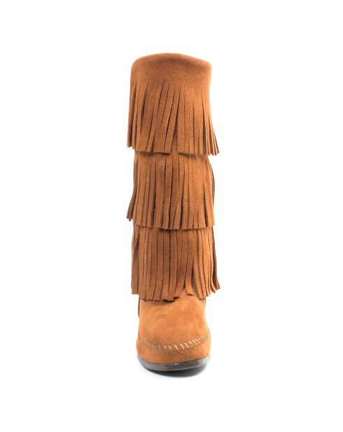 Bottes en Velours de Cuir 3 Layer Fringe Boot camel