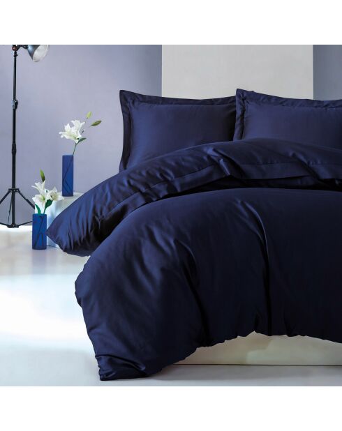Parure housse de couette 100% Satin de Coton Élégant bleu foncé