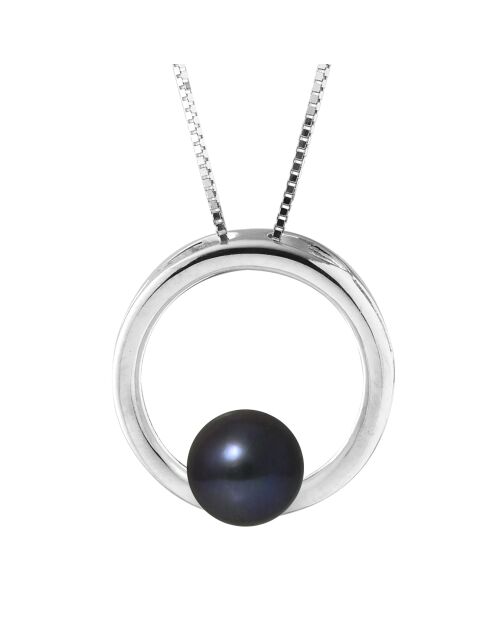 Collier Argent &  Perle d'Eau Douce 8-9 mm noire
