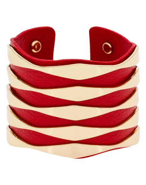 Manchette simili cuir en Laiton doré/rouge