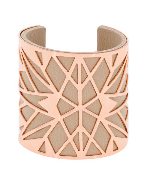 Manchette simili cuir en Laiton rosé/beige