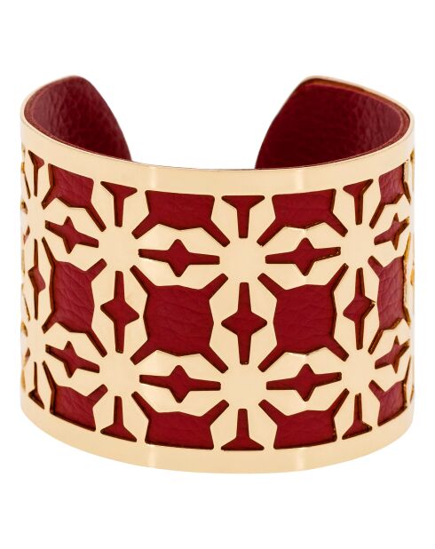Manchette simili cuir en Laiton doré/rouge