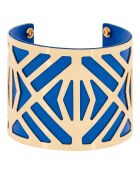 Manchette simili cuir en Laiton doré/bleu