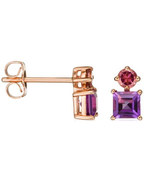 Boucles d'oreilles Géomix Améthystes 0.60 ct & Tourmalines 0.20 ct or rose