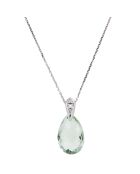 Pendentif & chaîne Bourgeon Diamants 0.03 ct & Améthyste 5 cts or blanc