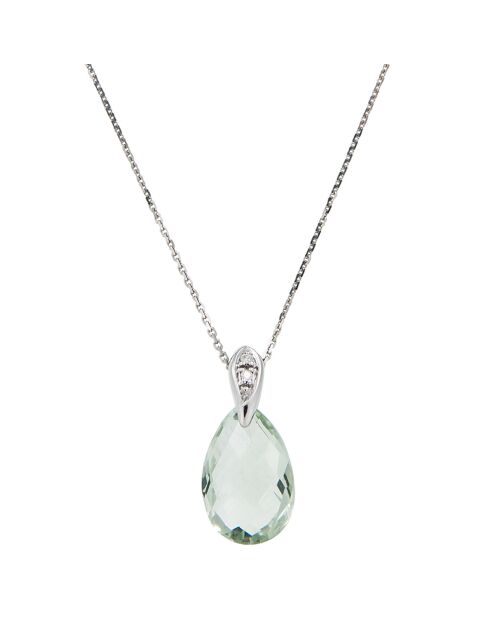 Pendentif & chaîne Bourgeon Diamants 0.03 ct & Améthyste 5 cts or blanc