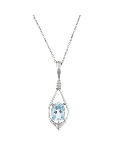 Pendentif & chaîne Brillant Topaze Diamants 0.02 ct & Topaze 1.30 ct or blanc