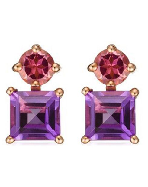 Boucles d'oreilles Géomix Améthystes 0.60 ct & Tourmalines 0.20 ct or rose
