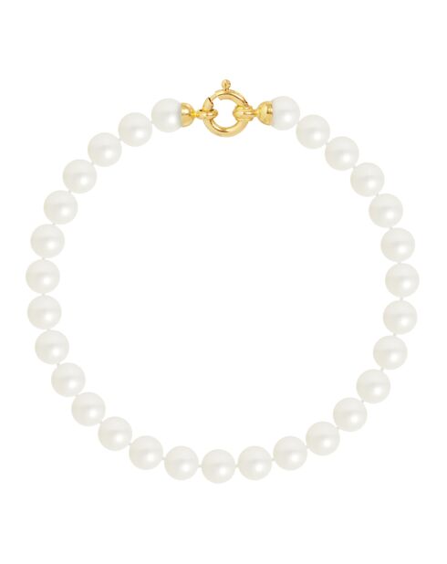 Bracelet Or Jaune Rang Perles d'Eau Douce blanc nacre