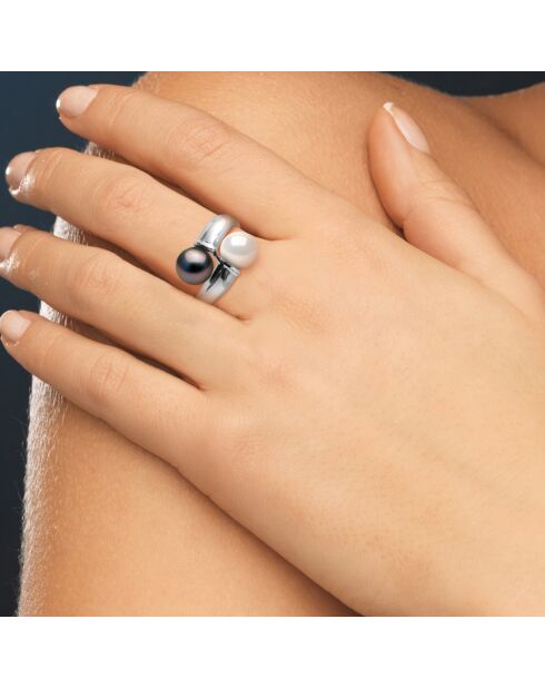 Bague Toi & Moi Prestige Argent Perles d'Eau Douce de Tahiti blanc naturel