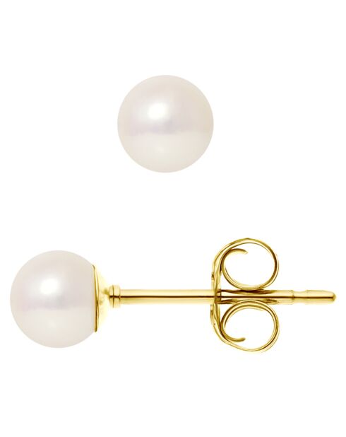 Geelgouden oorbellen met witte Japanse Akoya gekweekte parels - 5-6 mm