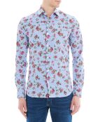 Chemise Slim Fit rayures & fleurs bleu/rose