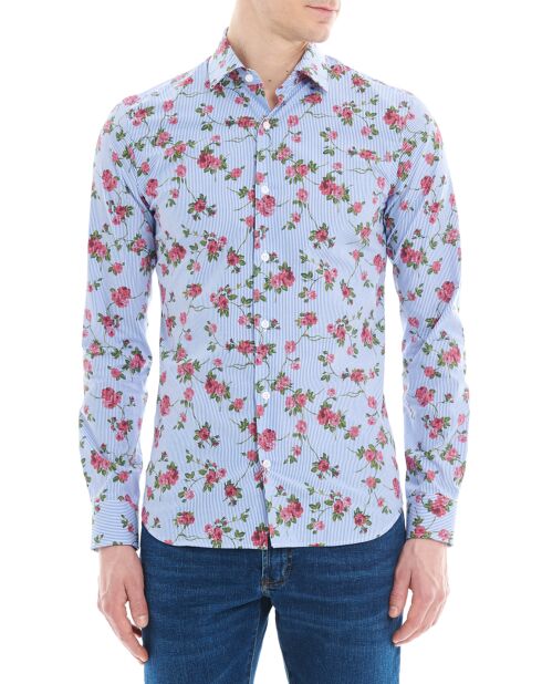 Chemise Slim Fit rayures & fleurs bleu/rose
