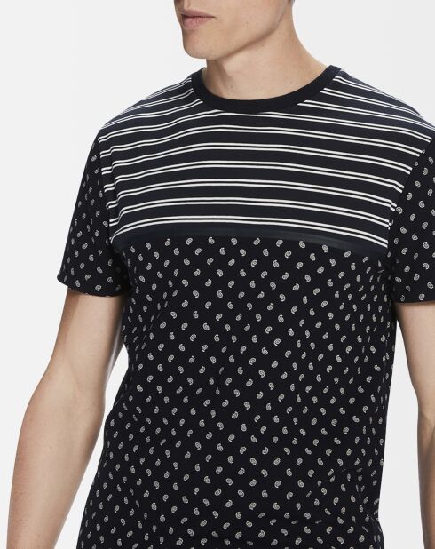 T-Shirt imprimé rayures & spirales bleu marine