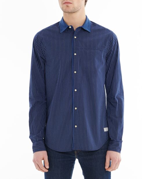 Chemise Regular Fit fines rayures bleu foncé