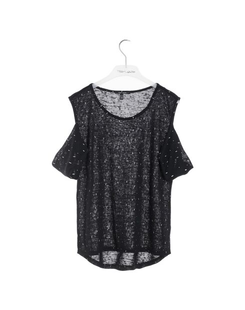 Tovina Schulterfreies Baumwoll-T-Shirt, schwarz