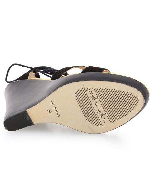 Sandales en Velours de Cuir compensées Lacts Cheville noires - Talon 11 cm