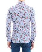 Chemise Slim Fit rayures & fleurs bleu/rose