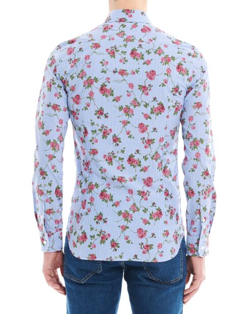 Chemise Slim Fit rayures & fleurs bleu/rose
