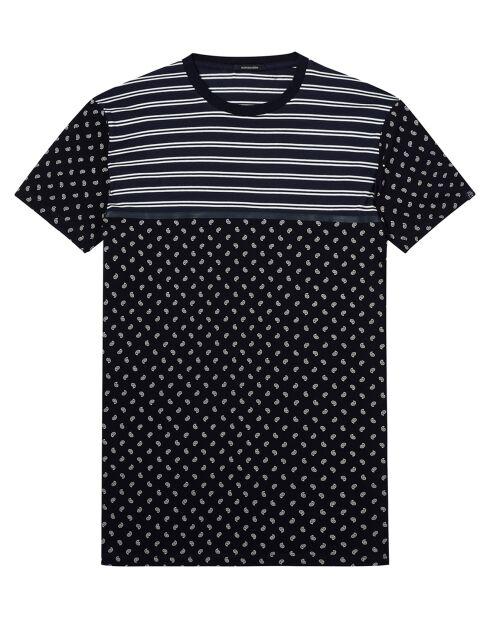 T-Shirt imprimé rayures & spirales bleu marine