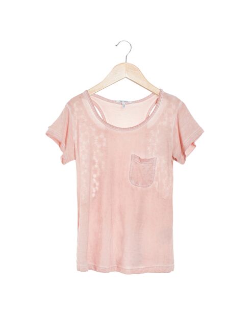 Gesticktes Toise-Baumwoll-T-Shirt auf der rosafarbenen Rückseite