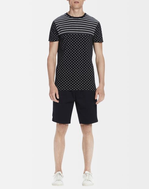 T-Shirt imprimé rayures & spirales bleu marine