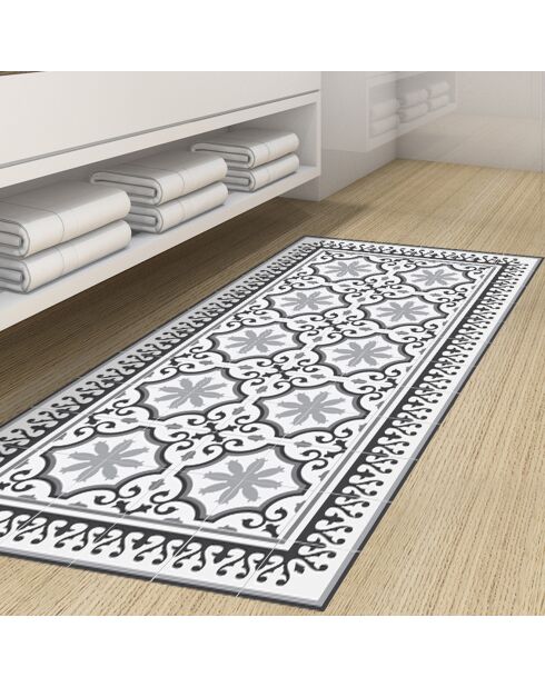Tapis vinyle Parisian blanc/gris - 66x180 cm