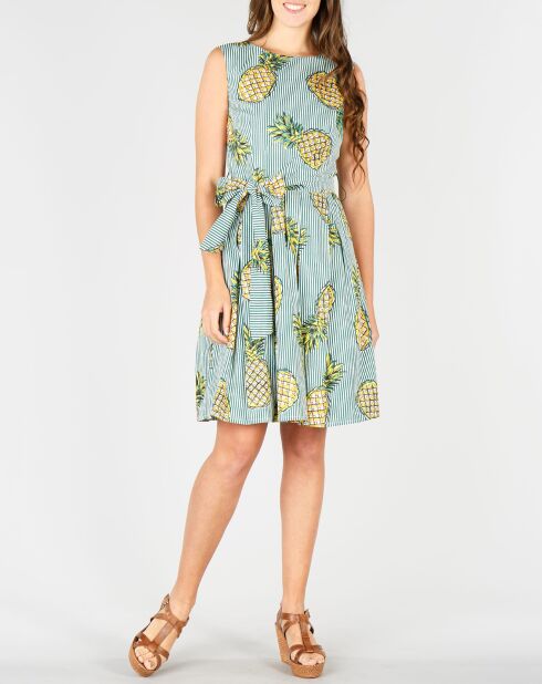 Robe Aix rayée & motifs ananas verte
