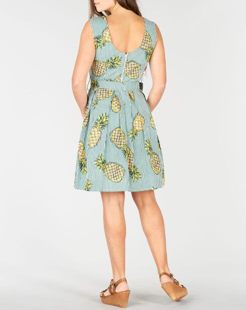Robe Aix rayée & motifs ananas verte