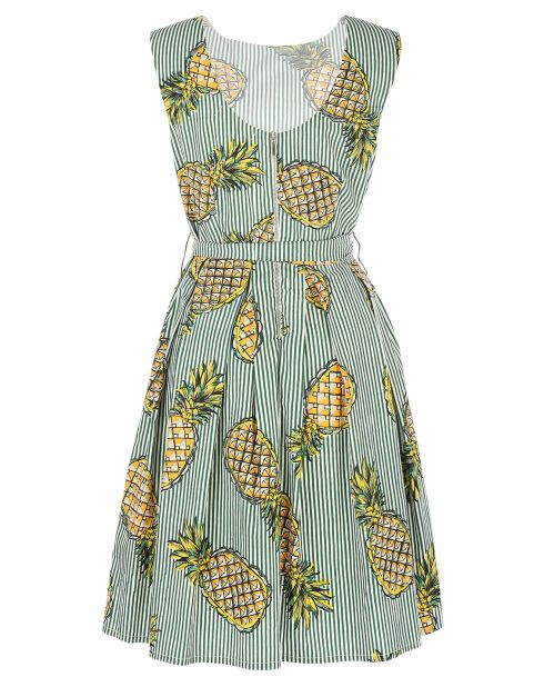 Robe Aix rayée & motifs ananas verte