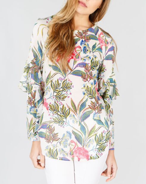 Blouse Goelette imprimé plante blanche