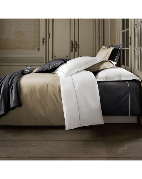 Wit/taupe dekbedovertrek in perkal van hommelkatoen