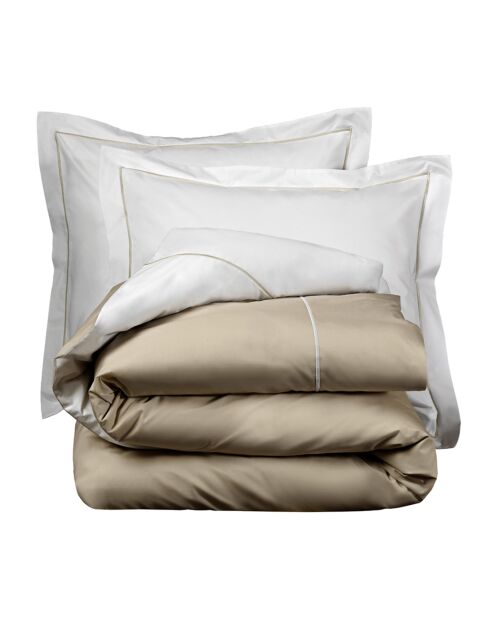 Wit/taupe dekbedovertrek in perkal van hommelkatoen