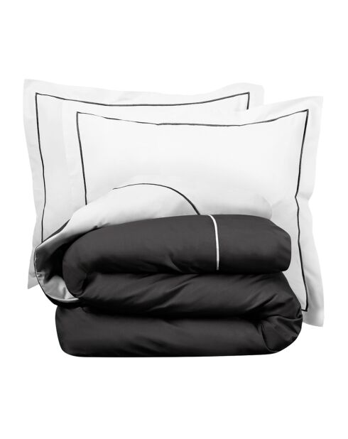 Parure housse de couette  en Percale de Coton Bumblebee blanc/gris foncé