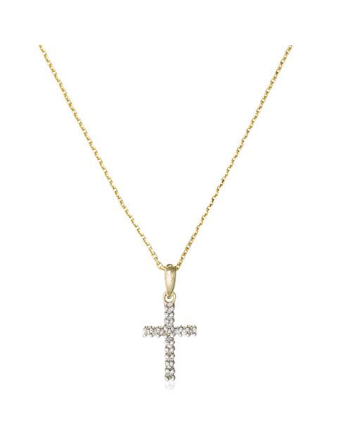Pendentif & Chaîne Croix du bonheur Diamants 0.06 ct or jaune