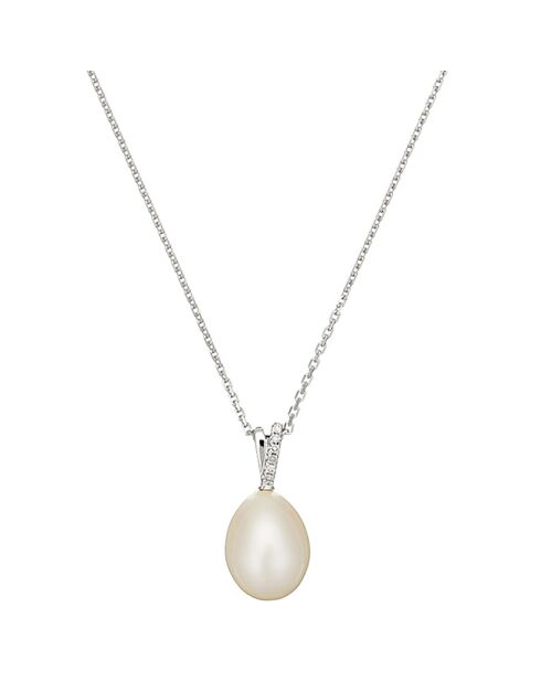 Pendentif & Chaîne Luliwa Diamants 0.02 ct & Perle or blanc