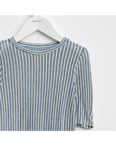 T-Shirt Camel en Coton & Lin mélangé rayé gris/blanc