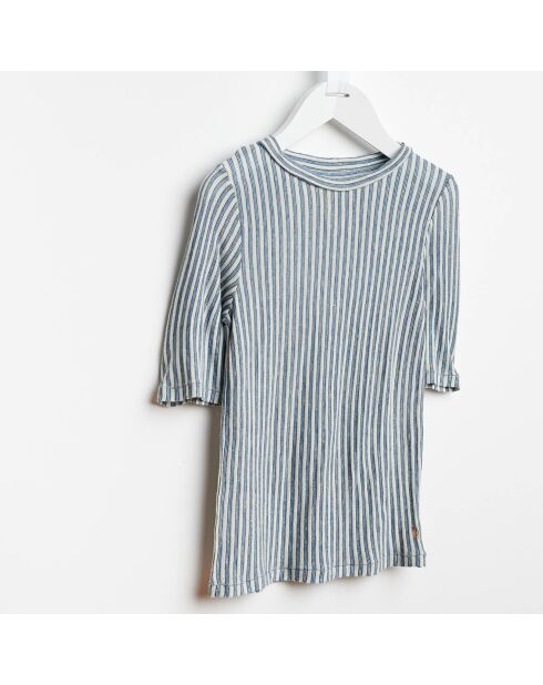 T-Shirt Camel en Coton & Lin mélangé rayé gris/blanc