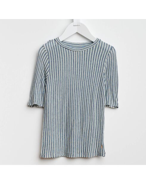 T-Shirt Camel en Coton & Lin mélangé rayé gris/blanc