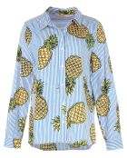 Chemise Gourmandise rayée & motifs ananas bleu pétrole